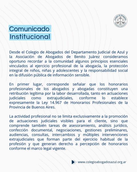 Comunicado institucional sobre ejercicio profesional y difusión responsable