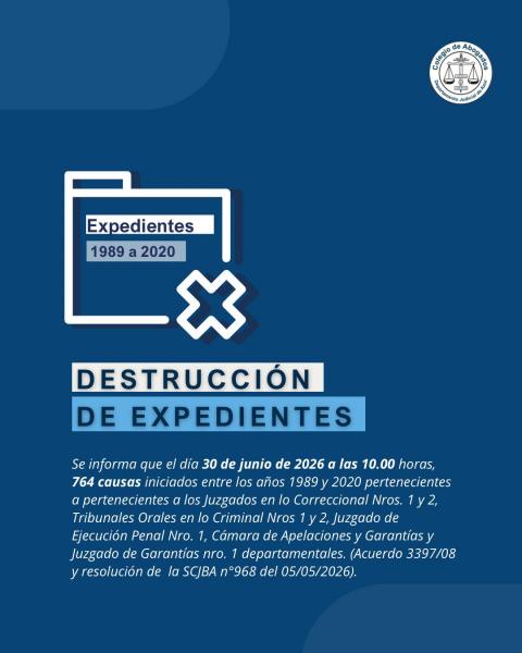 Destrucción de expedientes del Departamento Judicial de Azul