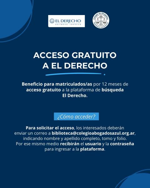Nuevo beneficio para matriculados del Colegio: Acceso gratuito a El Derecho