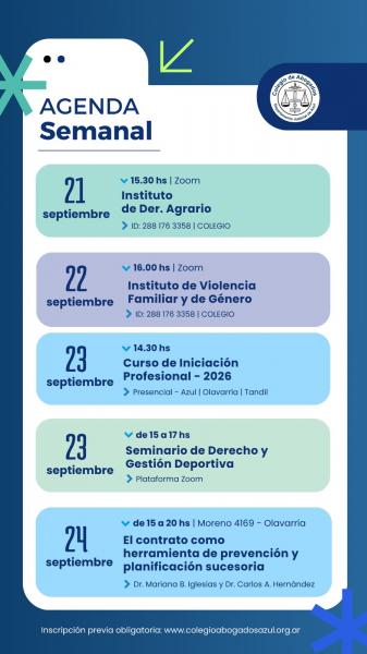 Agenda semanal de actividades del Colegio