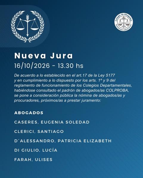 Acto de Jura de nuevas matriculadas y matriculados